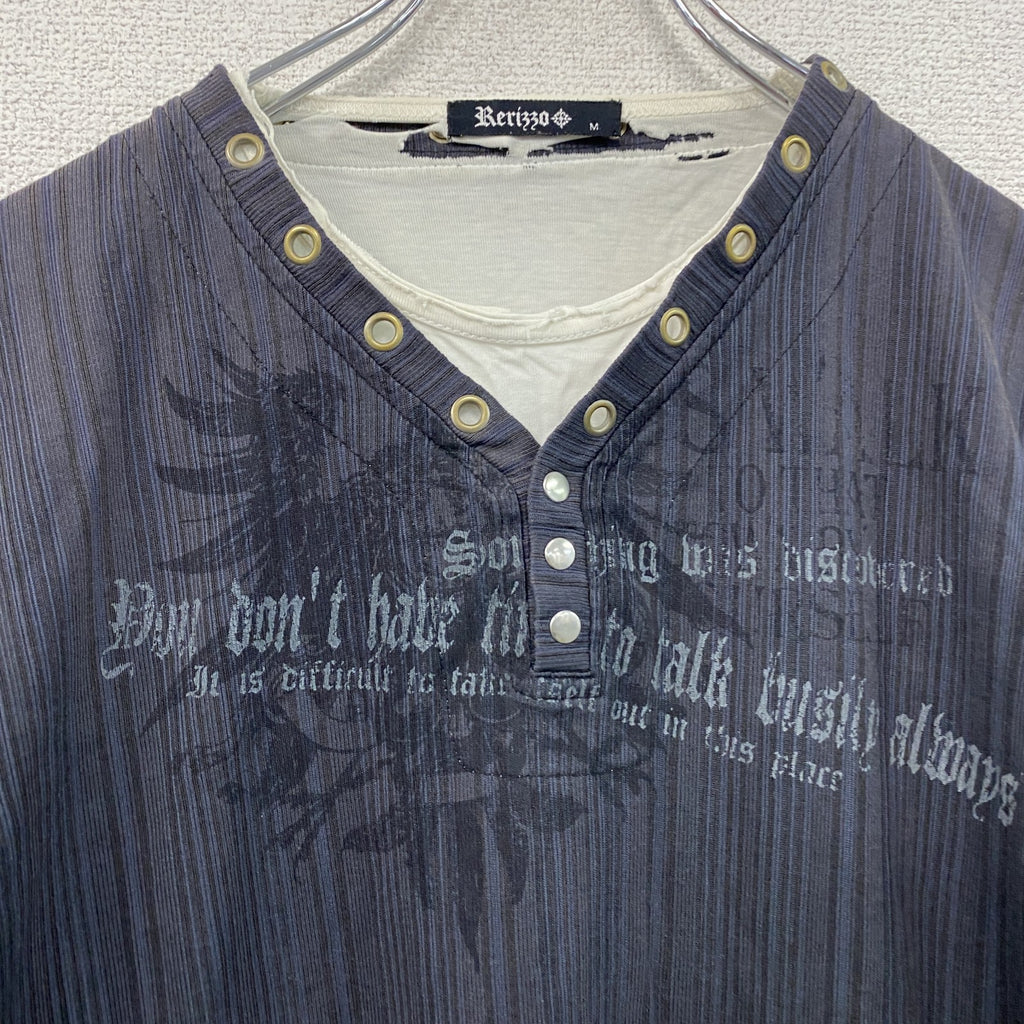 Y2K　長袖Tシャツ/ロンT　Vネック　黒　ブラック　Mサイズ　