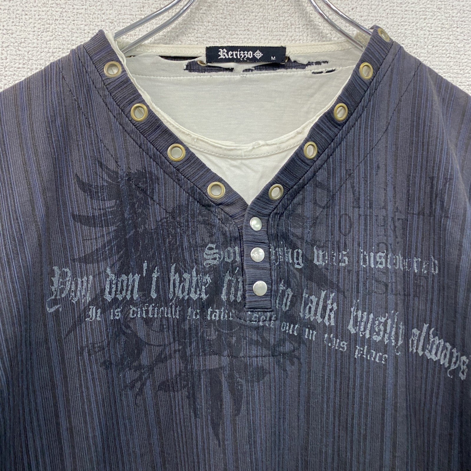 Y2K　長袖Tシャツ/ロンT　Vネック　黒　ブラック　Mサイズ　
