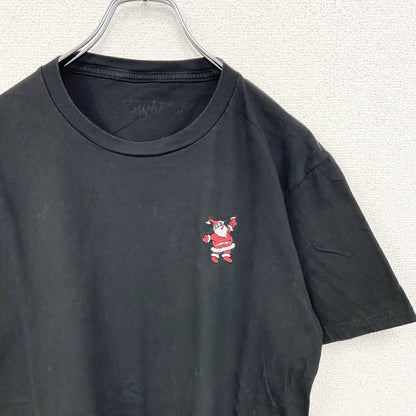 古着 used　Eight　半袖ワンポイント刺繍Tシャツ　サンタクロース　シンプルデザイン　黒　ブラック　クルーネック　