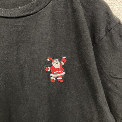 古着 used　Eight　半袖ワンポイント刺繍Tシャツ　サンタクロース　シンプルデザイン　黒　ブラック　クルーネック　