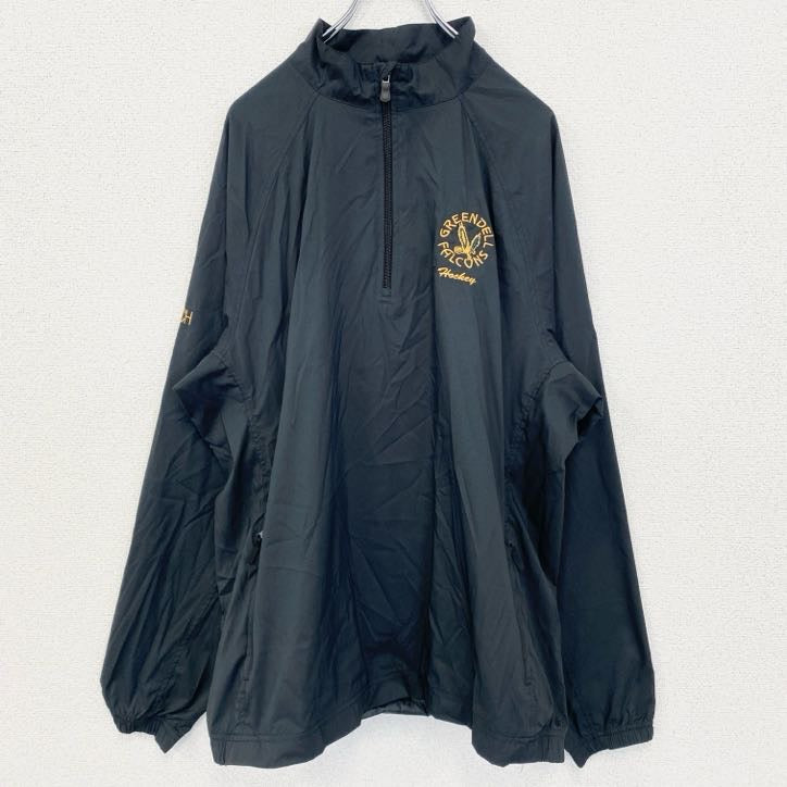 古着 used　Adidas アディダス 　アノラックパーカー　長袖ハーフジップナイロンプルオーバー　刺繡デザイン　黒　XLサイズ