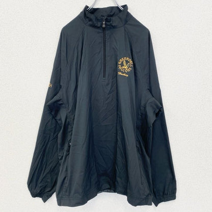 古着 used　Adidas アディダス 　アノラックパーカー　長袖ハーフジップナイロンプルオーバー　刺繡デザイン　黒　XLサイズ