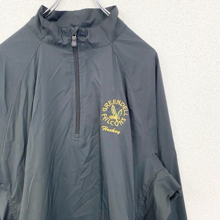 古着 used　Adidas アディダス 　アノラックパーカー　長袖ハーフジップナイロンプルオーバー　刺繡デザイン　黒　XLサイズ