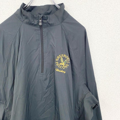古着 used　Adidas アディダス 　アノラックパーカー　長袖ハーフジップナイロンプルオーバー　刺繡デザイン　黒　XLサイズ