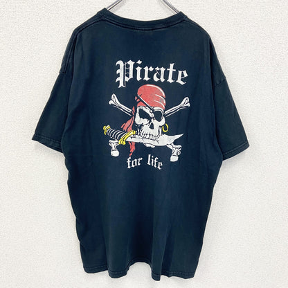 古着 used　GILDAN ギルダン　半袖バックプリントTシャツ　パイレーツ　スカル　海賊　ドクロイラスト　XLサイズ