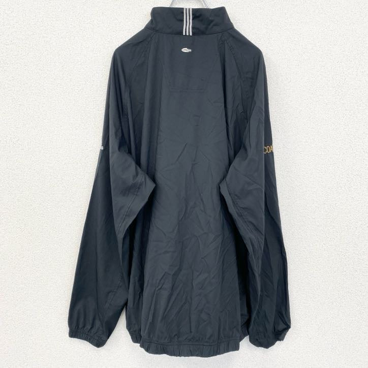 古着 used　Adidas アディダス 　アノラックパーカー　長袖ハーフジップナイロンプルオーバー　刺繡デザイン　黒　XLサイズ