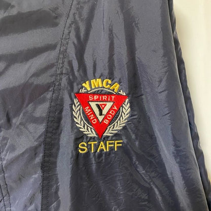 古着 used　PORT＆COMPANY　長袖ハーフジップナイロンジャケット　フード付きプルオーバー　YMCA　ネイビー　Mサイズ