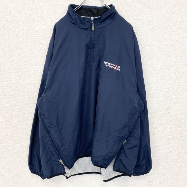 古着 used　NFL エヌエフエル　アノラックパーカー　長袖ナイロンプルオーバー　刺繡　ワッペン　アメフト　ネイビー　XLサイズ