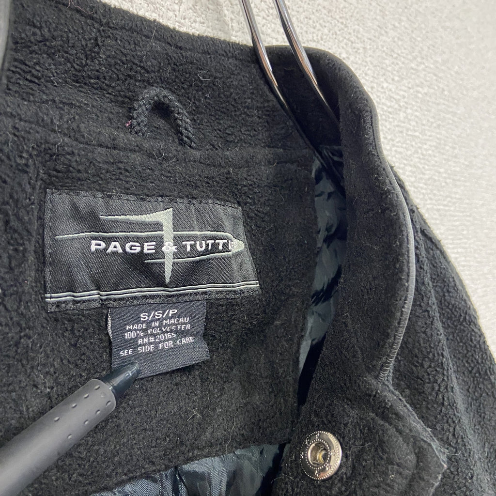 90s～　PAGE&TUTTLE　フリースボタンスタジャン　レザー切り替え　ヴィンテージ　黒　ブラック　Sサイズ