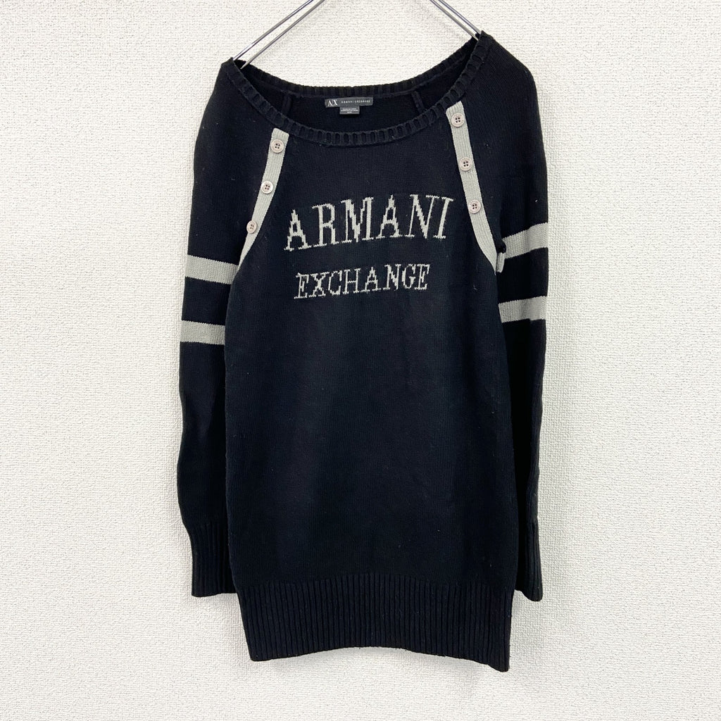 ARMANI EXCHANGE　アルマーニ エクスチェンジ　コットン二ットセーター　デカロゴ　黒　ブラック　Mサイズ　