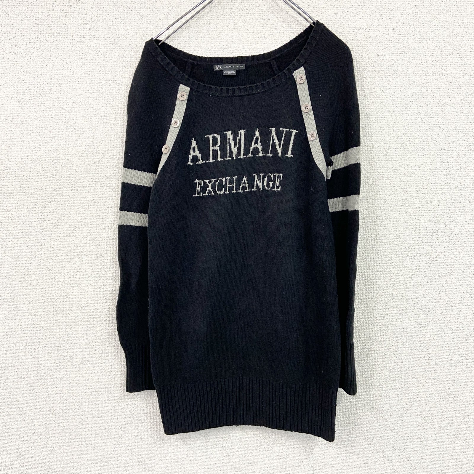 ARMANI EXCHANGE　アルマーニ エクスチェンジ　コットン二ットセーター　デカロゴ　黒　ブラック　Mサイズ　