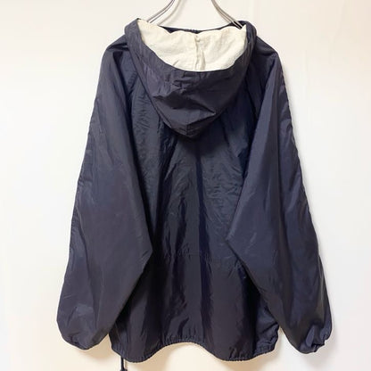 古着 used　PORT＆COMPANY　長袖ハーフジップナイロンジャケット　フード付きプルオーバー　YMCA　ネイビー　Mサイズ