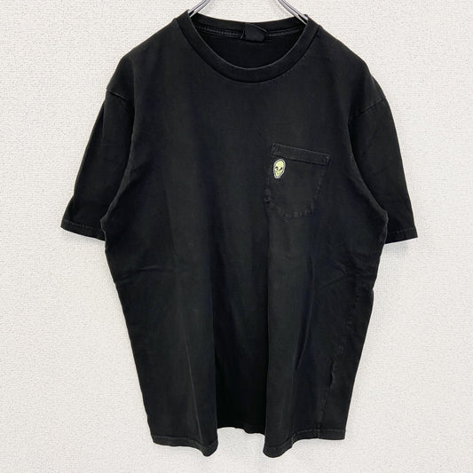 古着 used　T-BAR　半袖ワンポイント刺繍Tシャツ　Alien エイリアン　胸ポケット　黒　ブラック　クルーネック　Lサイズ
