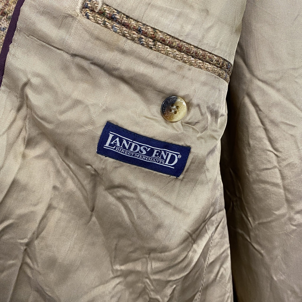 LANDSEND　ランズエンド　Harris Tweed　ハリスツイード　テーラードジャケット　チェック柄　ブラウン