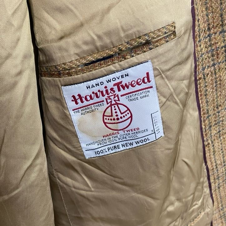 LANDSEND　ランズエンド　Harris Tweed　ハリスツイード　テーラードジャケット　チェック柄　ブラウン