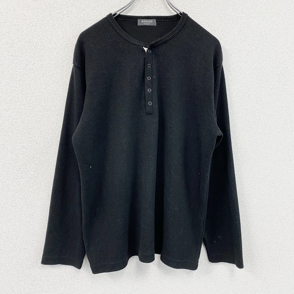 M.BOARD　ワッフルヘンリーネックTシャツ　長袖Tシャツ　黒　ブラック　Lサイズ