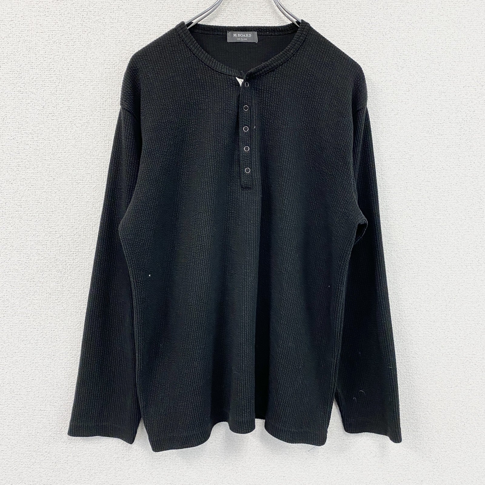 M.BOARD　ワッフルヘンリーネックTシャツ　長袖Tシャツ　黒　ブラック　Lサイズ