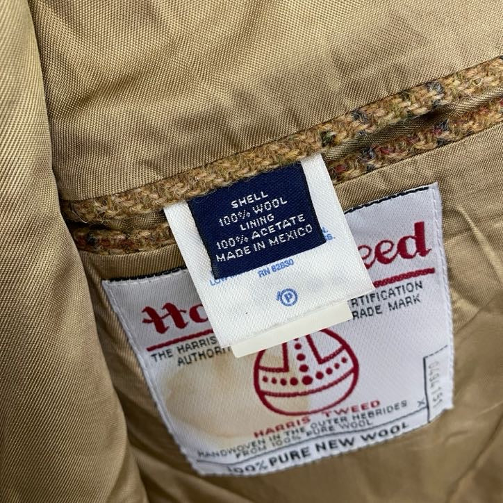 LANDSEND　ランズエンド　Harris Tweed　ハリスツイード　テーラードジャケット　チェック柄　ブラウン