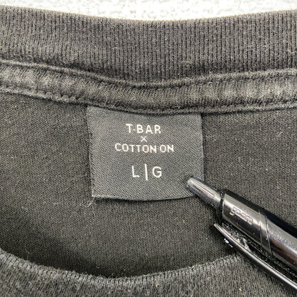 古着 used　T-BAR　半袖ワンポイント刺繍Tシャツ　Alien エイリアン　胸ポケット　黒　ブラック　クルーネック　Lサイズ
