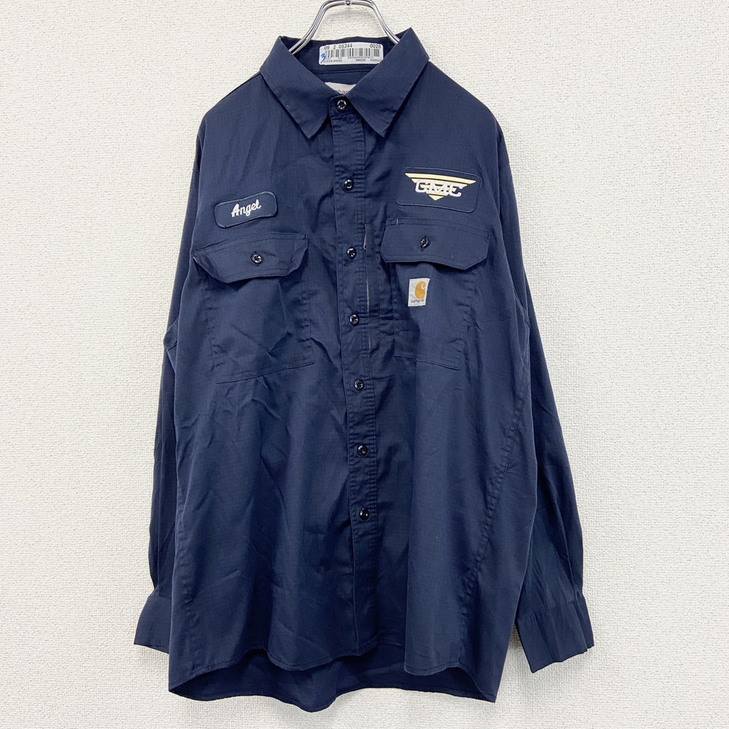 Carhartt　カーハート　長袖ワークシャツ　ボタンダウンシャツ　ダブルポケット　紺　ネイビー　Lサイズ