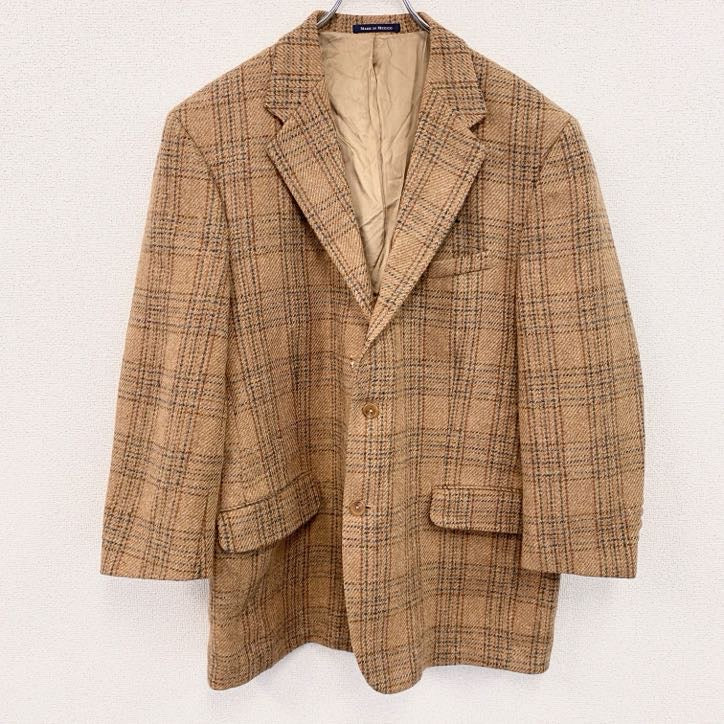 LANDSEND　ランズエンド　Harris Tweed　ハリスツイード　テーラードジャケット　チェック柄　ブラウン