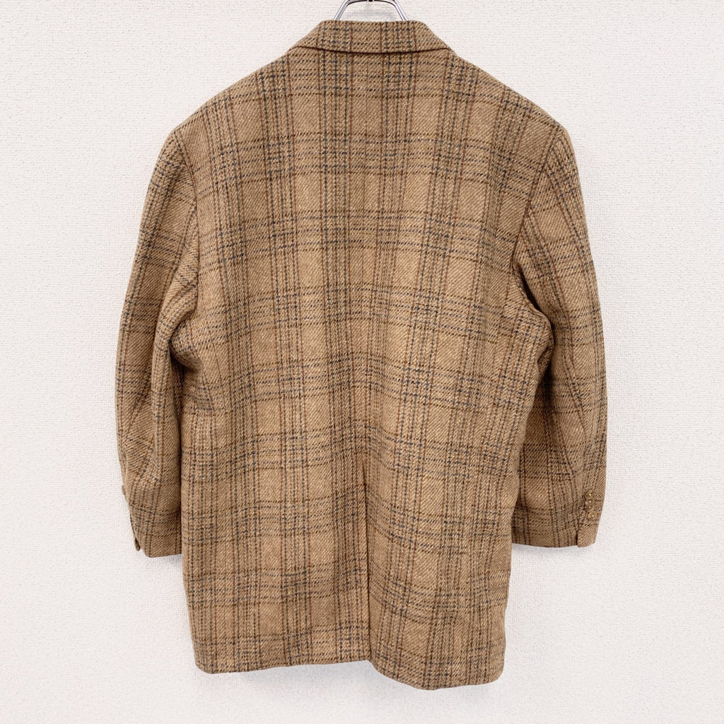LANDSEND　ランズエンド　Harris Tweed　ハリスツイード　テーラードジャケット　チェック柄　ブラウン