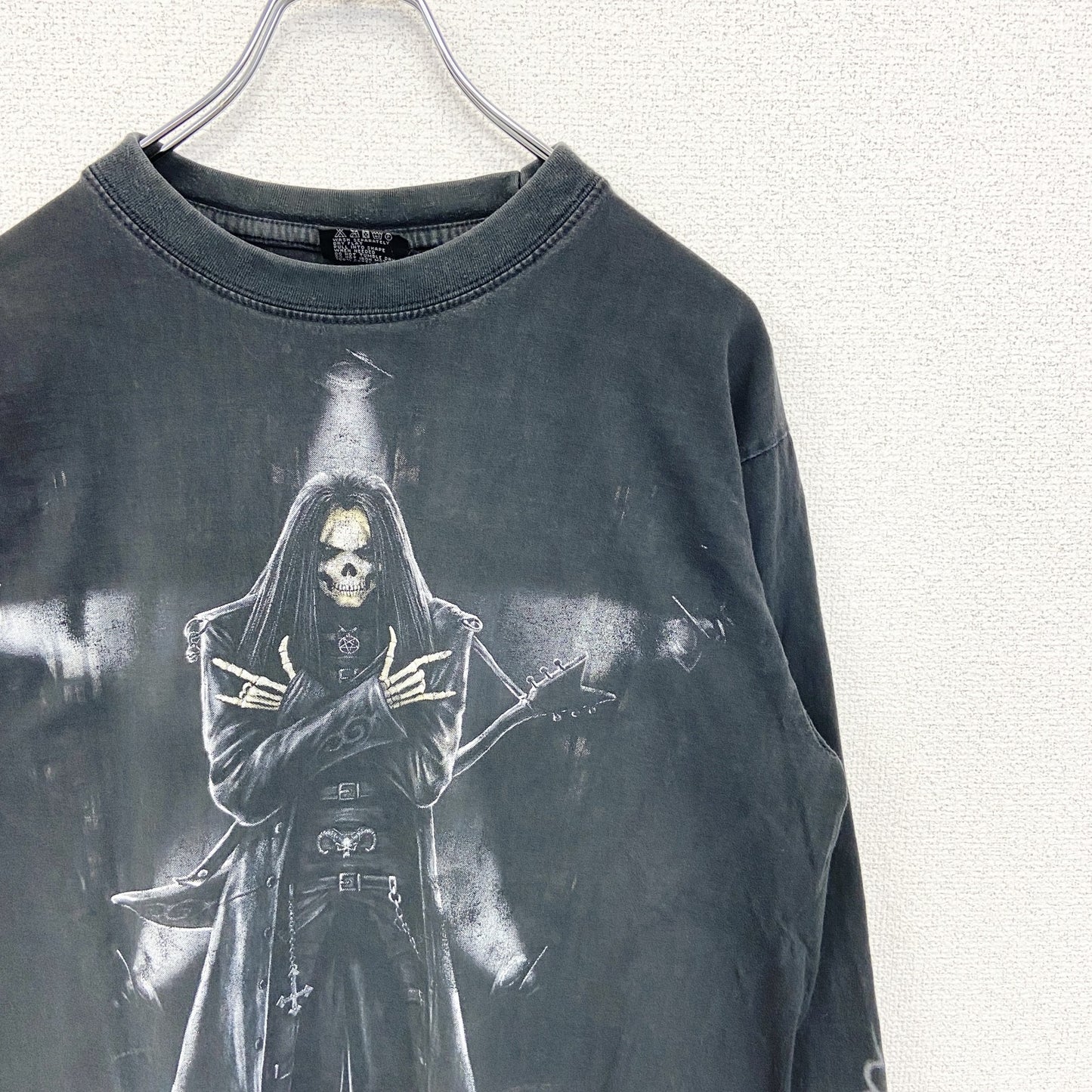 古着 used　スパイラルダイレクト　長袖スカルビックプリントTシャツ　死神　ガイコツ　黒　ブラック　Mサイズ