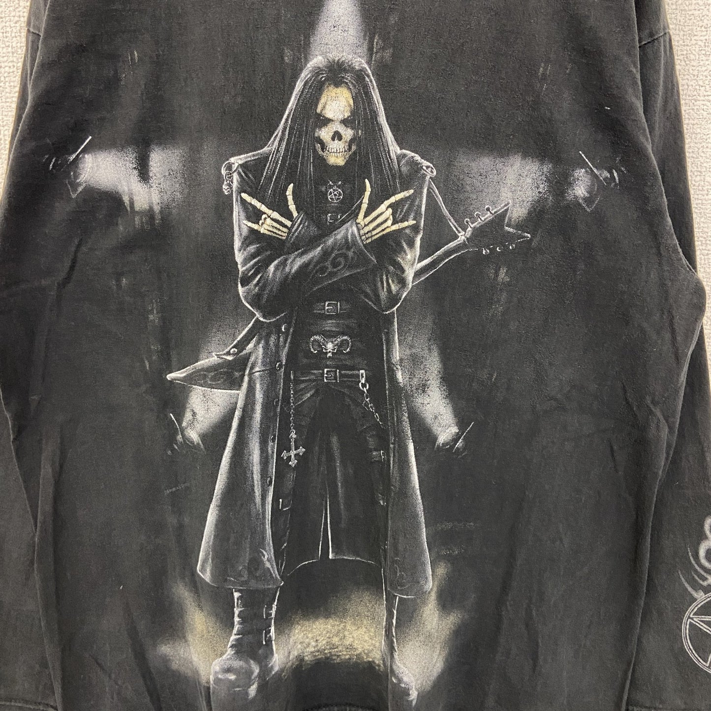 古着 used　スパイラルダイレクト　長袖スカルビックプリントTシャツ　死神　ガイコツ　黒　ブラック　Mサイズ