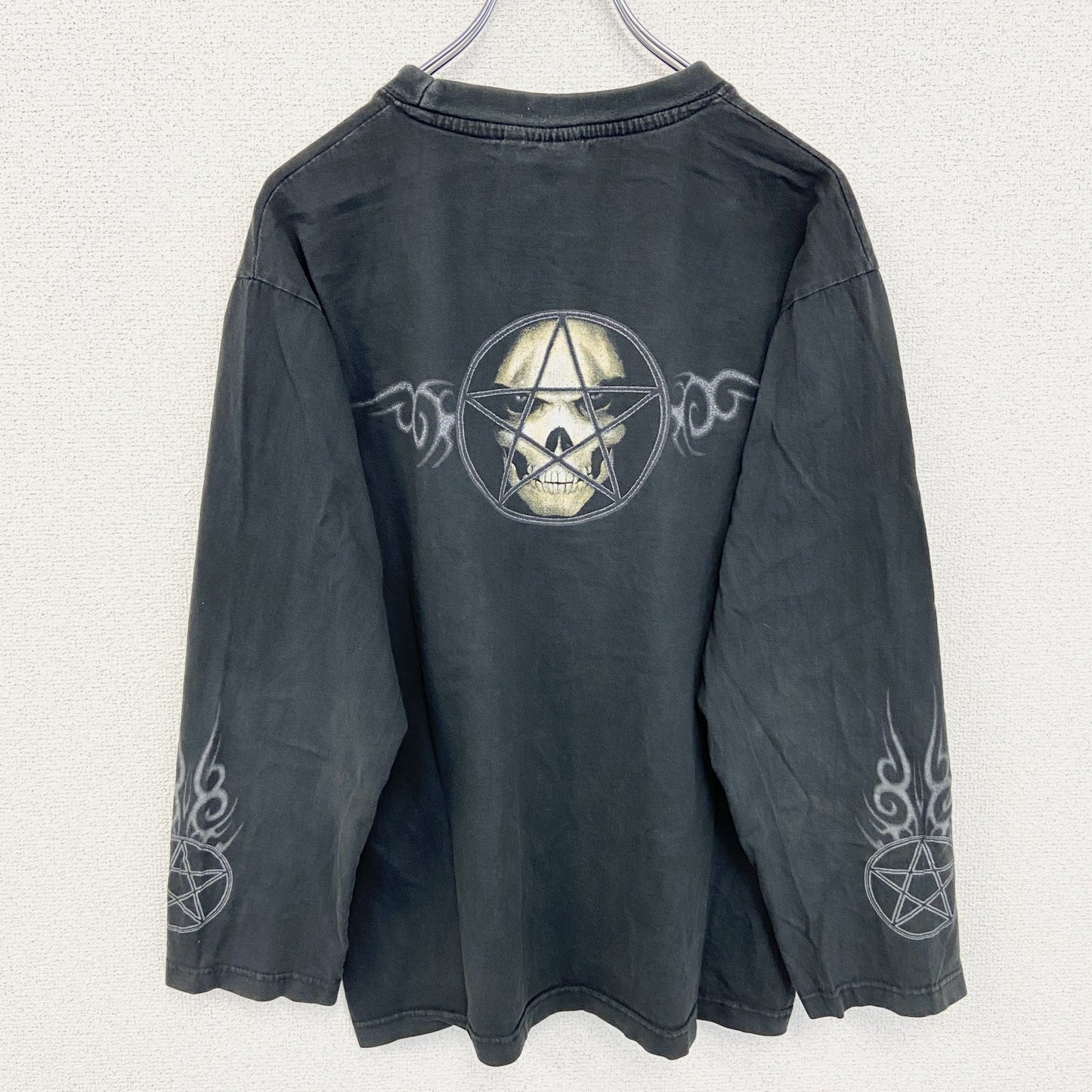 古着 used　スパイラルダイレクト　長袖スカルビックプリントTシャツ　死神　ガイコツ　黒　ブラック　Mサイズ