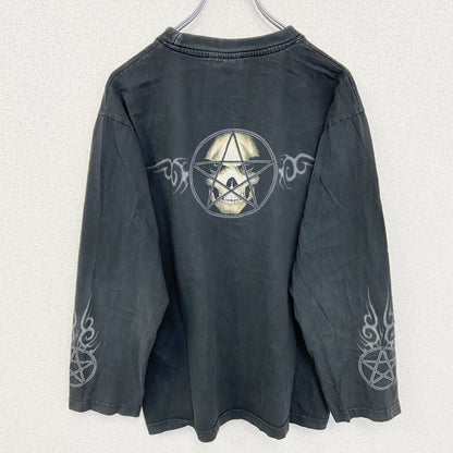 古着 used　スパイラルダイレクト　長袖スカルビックプリントTシャツ　死神　ガイコツ　黒　ブラック　Mサイズ