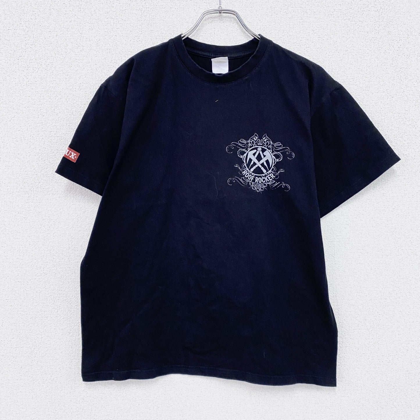 B&C　半袖プリントTシャツ　両面プリント　ROOF ROCKER　ハンマー　アーチプリント　デカロゴ　黒　ブラック　Mサイズ