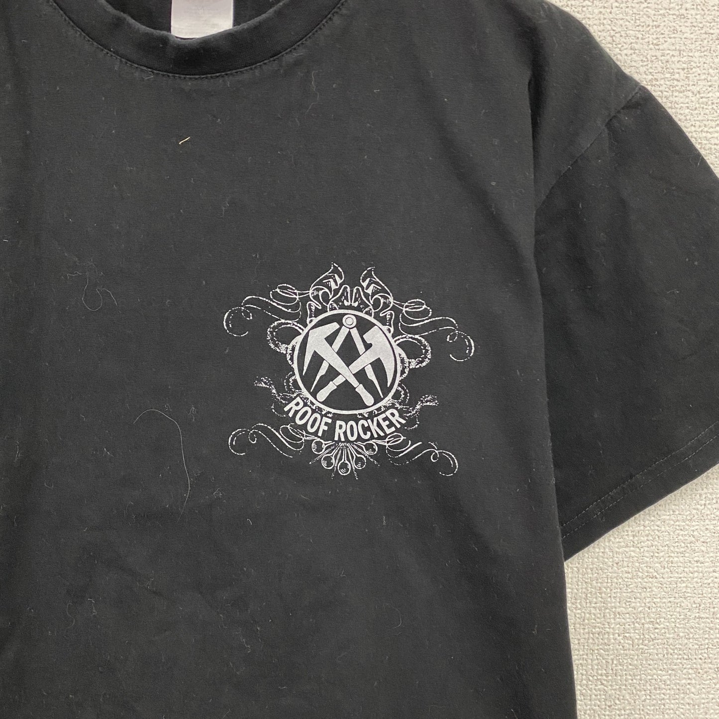 B&C　半袖プリントTシャツ　両面プリント　ROOF ROCKER　ハンマー　アーチプリント　デカロゴ　黒　ブラック　Mサイズ