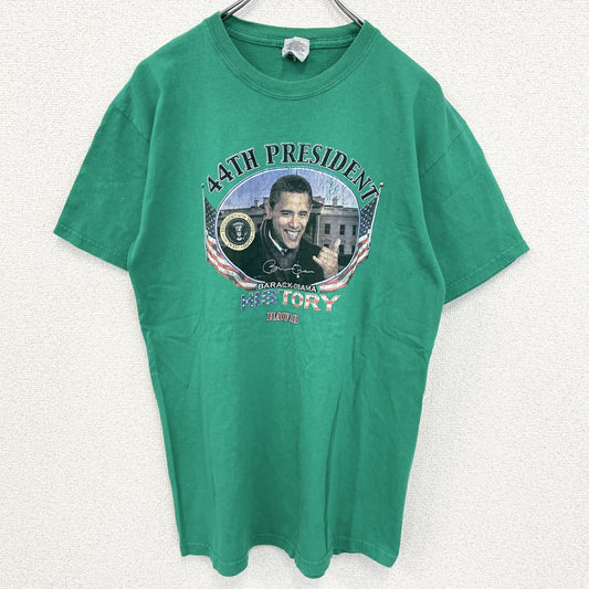 古着 used　GILDAN ギルダン　半袖プリントTシャツ　OBAMA オバマ　元アメリカ大統領　緑　グリーン　Mサイズ