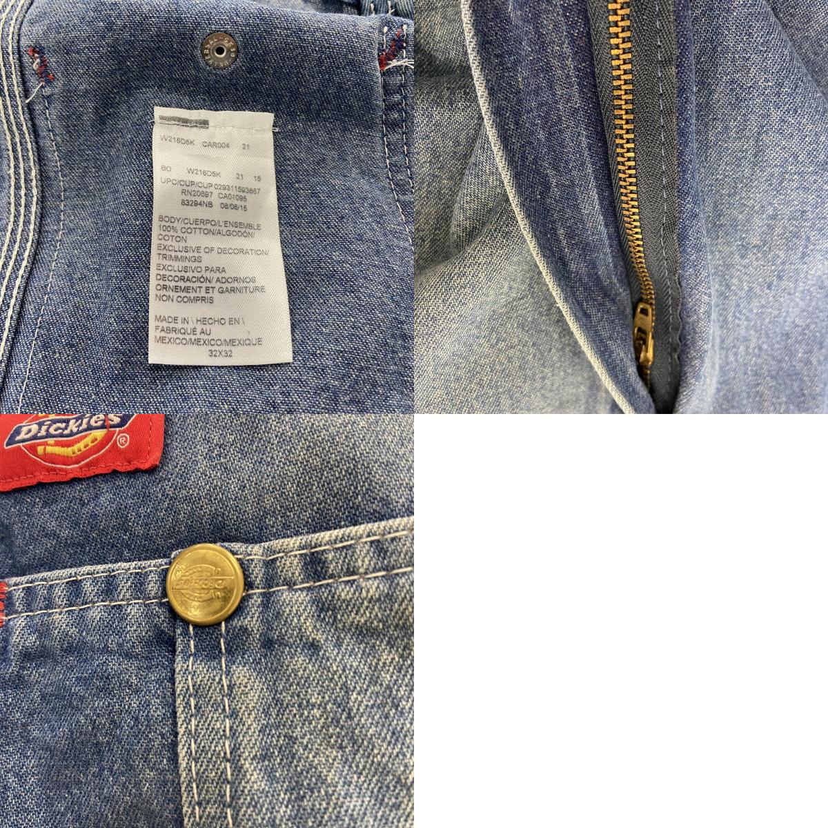 Dickies　ディッキーズ　デニムオーバーオール/つなぎ　縦落ち　ジップフライ　インディゴ　W32サイズ　