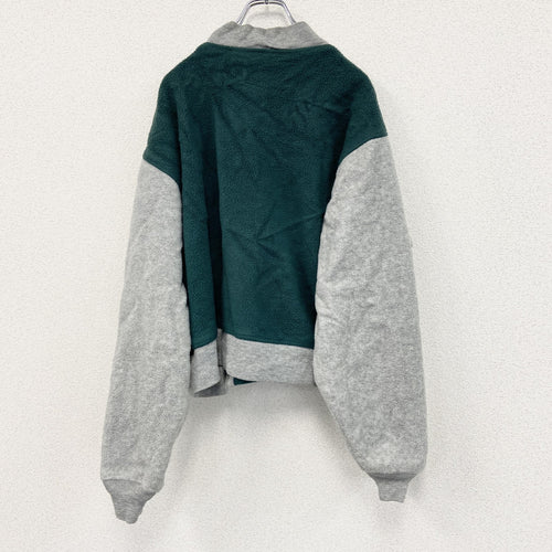 90s　LAND’S END　ランズエンド　フリースボタンスタジャン　バイカラー　緑　灰色　グリーン　グレー　Lサイズ