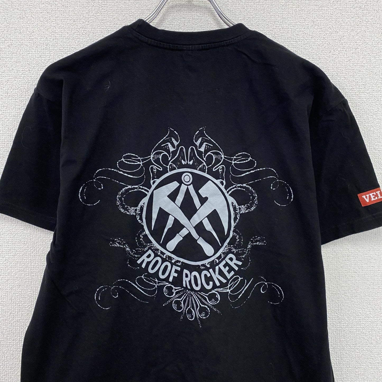 B&C　半袖プリントTシャツ　両面プリント　ROOF ROCKER　ハンマー　アーチプリント　デカロゴ　黒　ブラック　Mサイズ