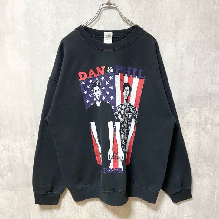 古着 used　GILDAN　ギルダン　長袖プリントスウェット　トレーナー　DAN&PHIL　ツアー2016　黒　XLサイズ