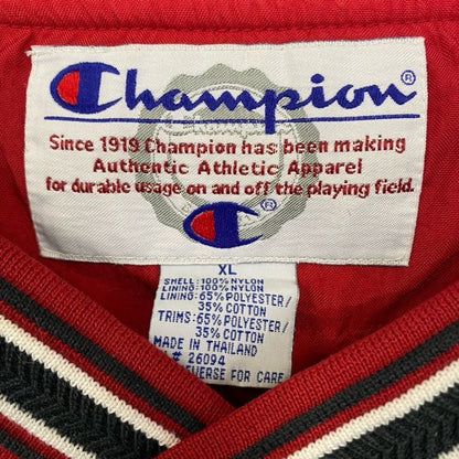 90s　Champion　チャンピオン　ロゴワッペン　ナイロンプルオーバー　Vネック　黒　XLサイズ