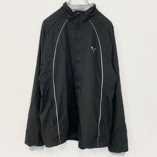 古着 used　PUMA　プーマ　長袖フルジップナイロンジャケット　ウィンドブレーカー　ワンポイントロゴ　スポーツ　黒　Lサイズ