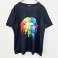 古着 used　EDOSTAR　半袖デザインプリントTシャツ　レインボーカラー　唇　黒　ブラック　クルーネック