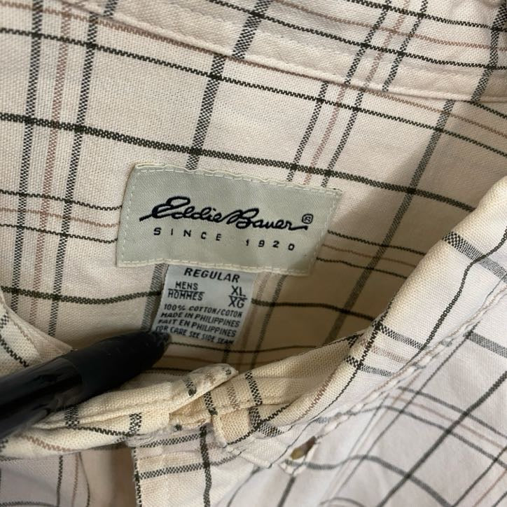 90s　Eddie Bauer　エディバウアー　長袖ボタンダウンシャツ　ヴィンテージ　白タグ　チェック柄　XLサイズ