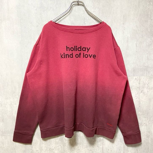 古着 used　peace love world　長袖グラデーションロゴプリントスウェット　トレーナー　赤　レトロ　XLサイズ