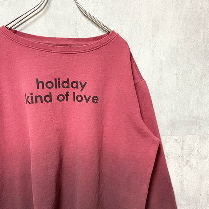 古着 used　peace love world　長袖グラデーションロゴプリントスウェット　トレーナー　赤　レトロ　XLサイズ