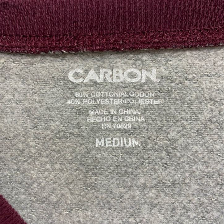 古着 used　CARBON　長袖プリントスウェット　ラグランスリーブトレーナー　カリフォルニア　グレー　ワインレッド　Mサイズ