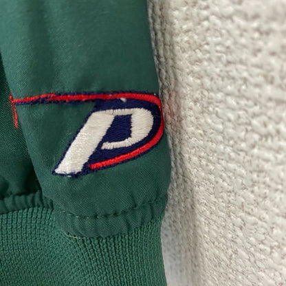 古着 used　PRO PLAYER　長袖カレッジ刺繍ナイロンプルオーバー　ミシガン州立大学　緑　ビッグシルエット　Mサイズ