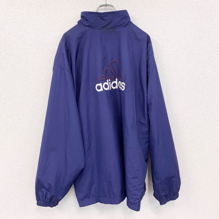 90s　adidas　アディダス　フルジップジャケット　ウィンドブレーカー　ヴィンテージ　ネイビー　2XLサイズ