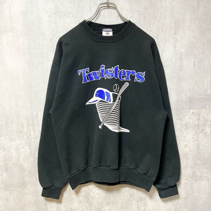 古着 used　JERZEES ジャージーズ　長袖プリントスウェット　トレーナー　Twisters　野球　USA製　黒　Mサイズ