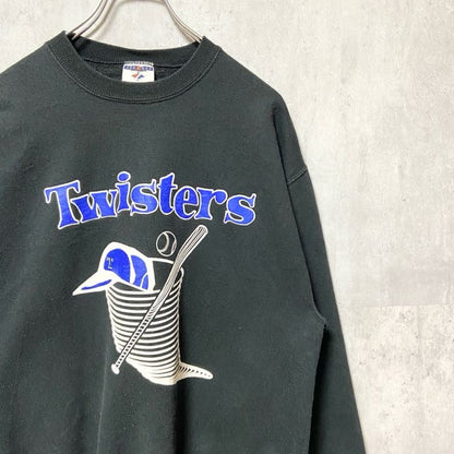 古着 used　JERZEES ジャージーズ　長袖プリントスウェット　トレーナー　Twisters　野球　USA製　黒　Mサイズ