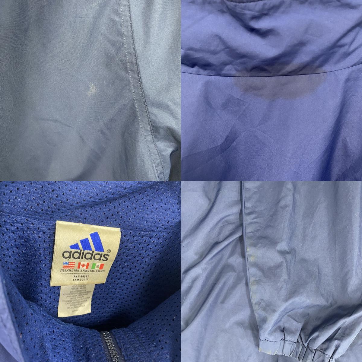 90s　adidas　アディダス　フルジップジャケット　ウィンドブレーカー　ヴィンテージ　ネイビー　2XLサイズ