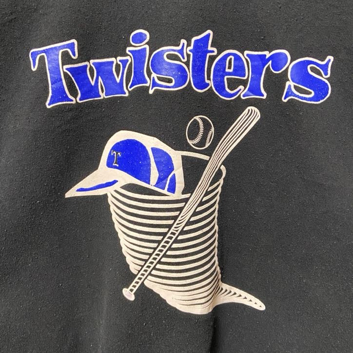 古着 used　JERZEES ジャージーズ　長袖プリントスウェット　トレーナー　Twisters　野球　USA製　黒　Mサイズ